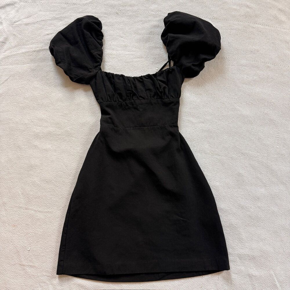 ZARA Black Puff Sleeve Mini Dress LBD Backless Date Night Dark Romance GNO